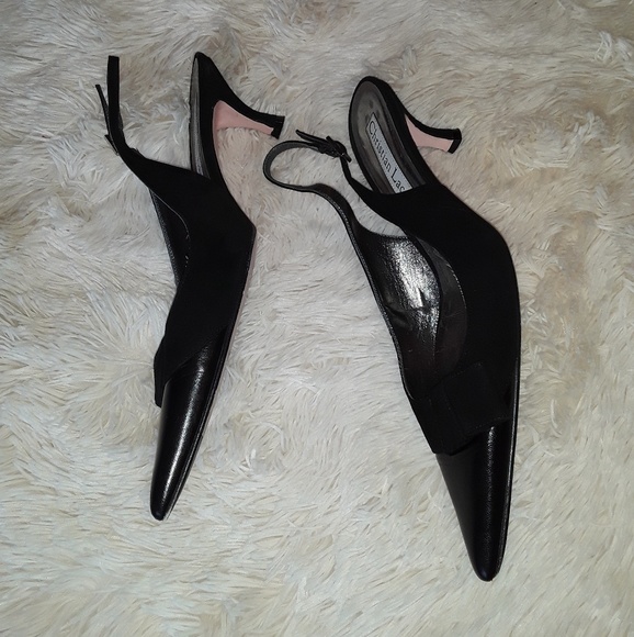 Christian Lacroix Black Leather Heel Slingbacks - Picture 3 of 5